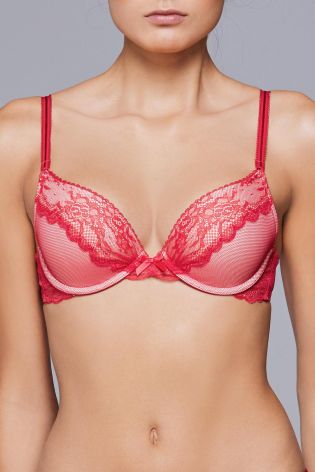 Red Cara Mesh And Lace Push Up Plunge Bra
